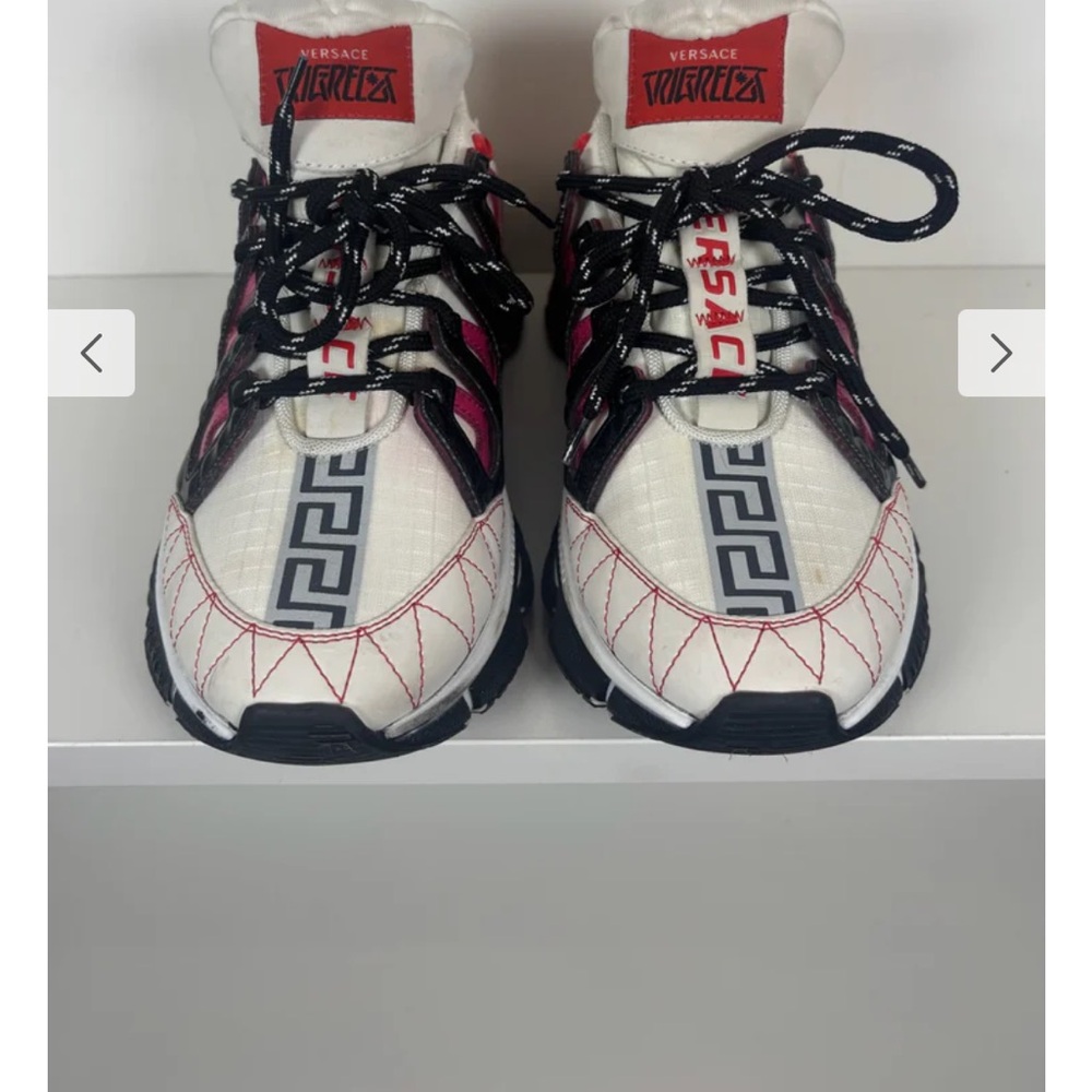 Versace White and Black Sneakers with Red Accents